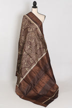 Kala | Earthy Brown Pure Tussar Silk Saree | Heritage Kalamkari Art Prints