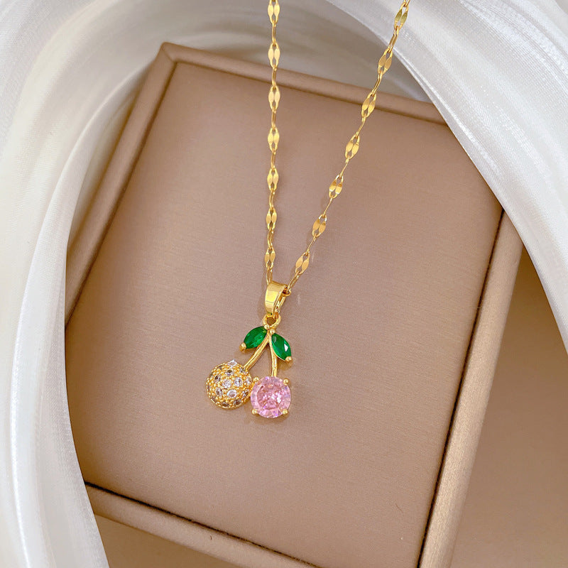 Cherry Diamond Micro Inlaid Real Gold Necklace Earrings