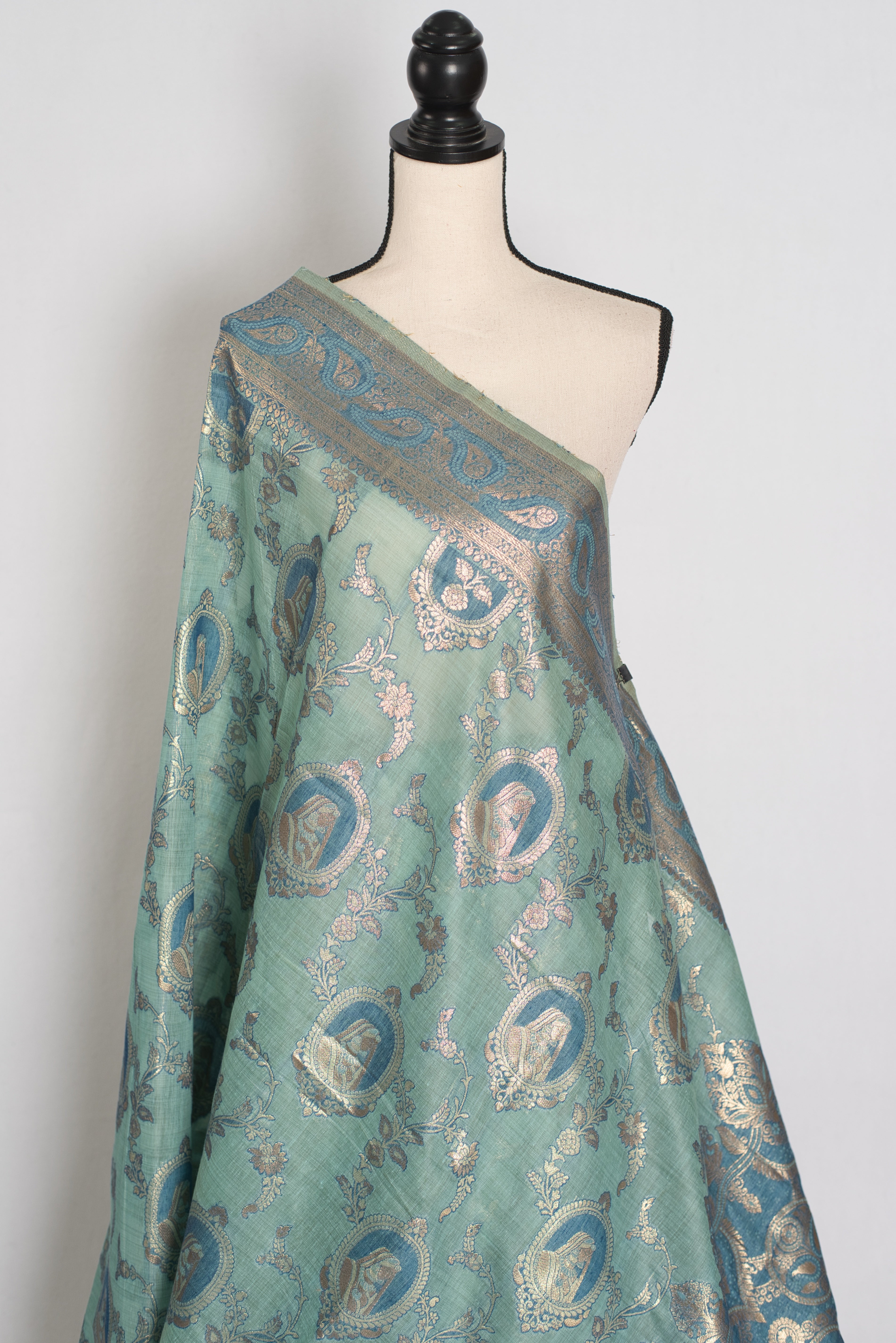 Mira | Pastel Blue Blended Cotton Saree | Traditional Baluchari Motifs