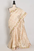 Shreya: Cream Semi Tussar Silk Saree with Multi-Color Cut Work Embroidery