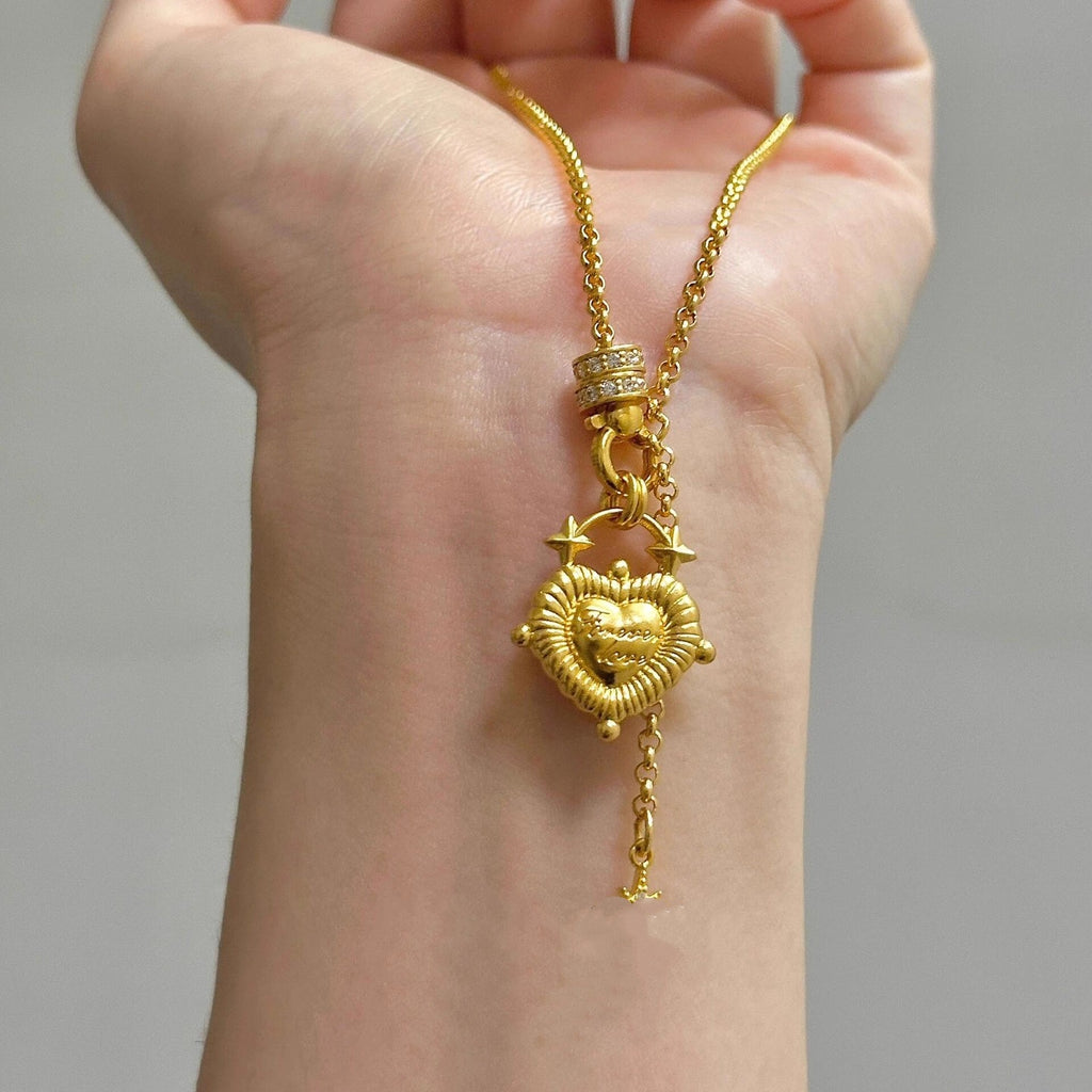 Vintage Solid Heart Pendant Tassel Necklace