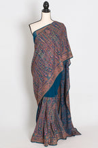 Mira | Cobalt Blue Georgette Saree | All-Over Multicolor Kashmiri Embroidery