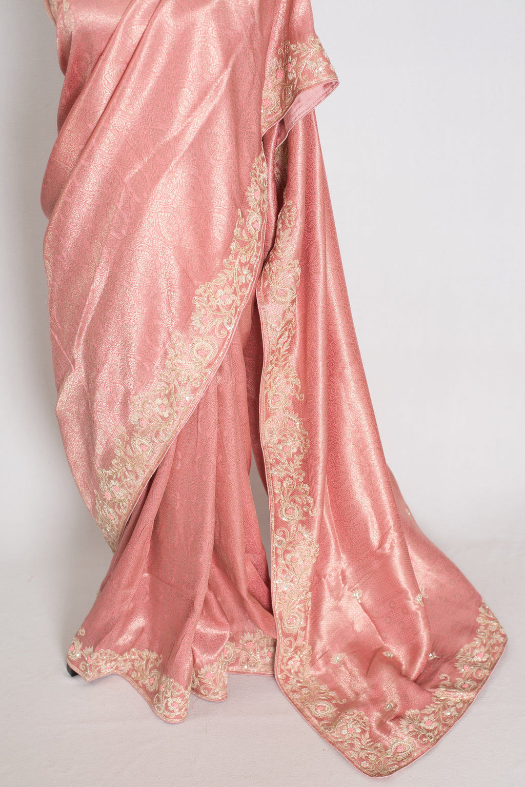 Navya | Baby Pink Semi Brocade Silk Hand Embroidery Saree | Pastel Collection