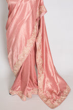 Navya | Baby Pink Semi Brocade Silk Hand Embroidery Saree | Pastel Collection