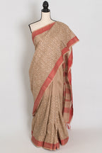 Dhriti : Beige & Red Machine Embroidery Kantha Saree | Traditional Bengali Look