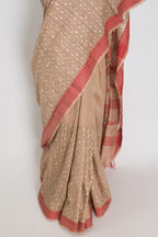 Dhriti : Beige & Red Machine Embroidery Kantha Saree | Traditional Bengali Look