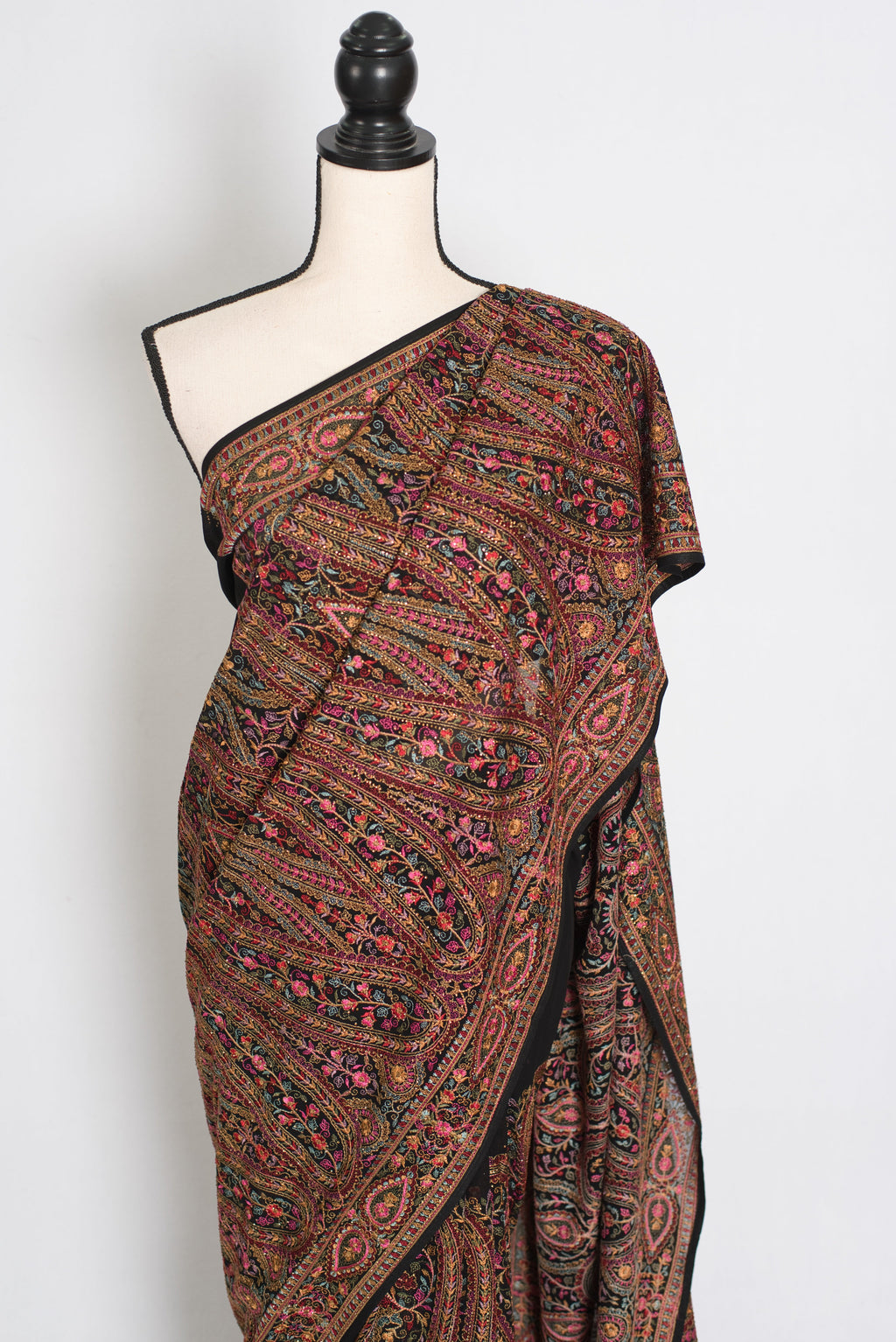 Pritha | Black Georgette Saree | All-Over Intricate Kashmiri Embroidery Jaal