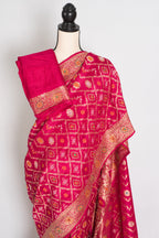 Liza | Dark Pink Hand Embroidery Soft Dola Silk Banarasi Saree