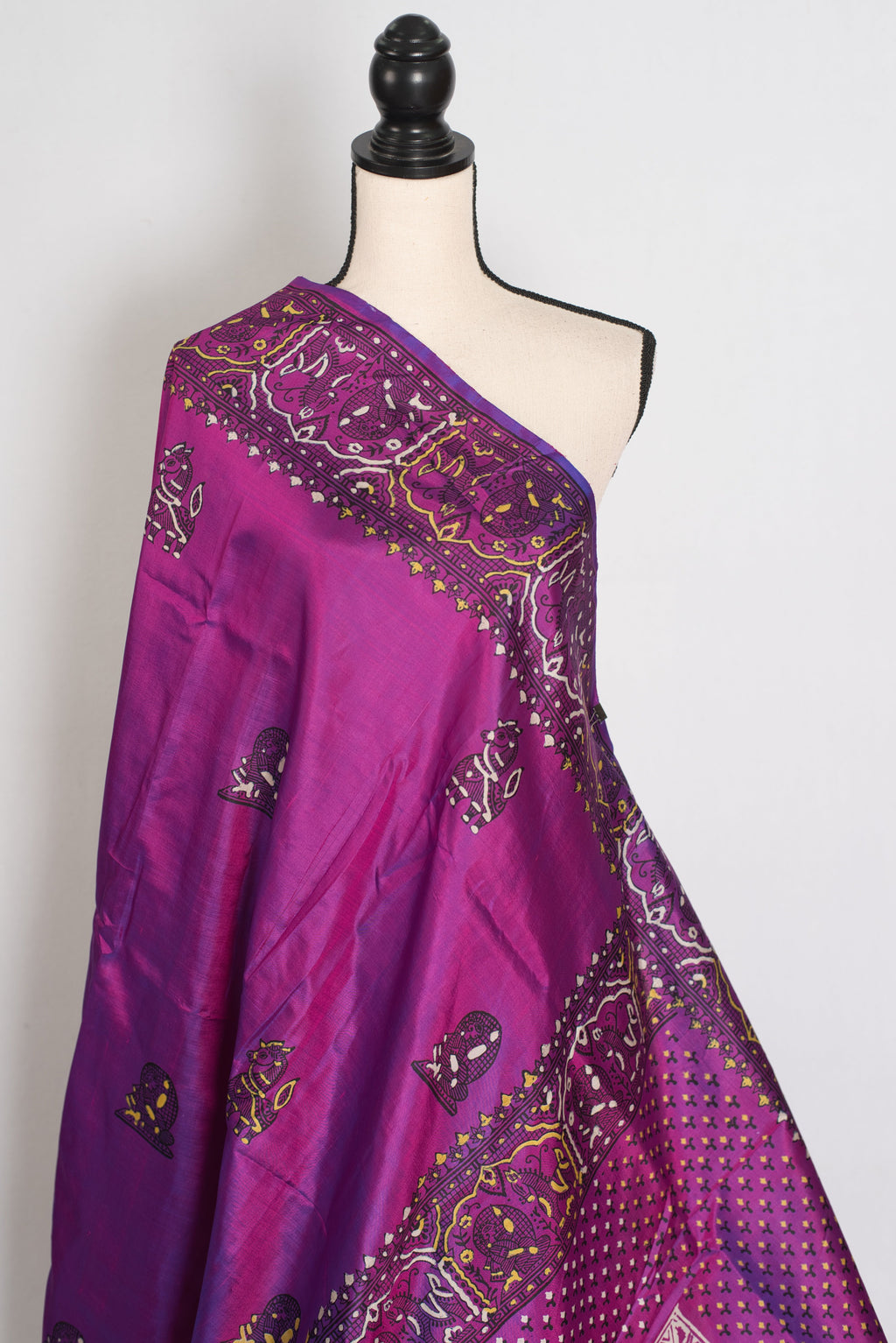 Indrani | Purple Hand Block Printed Bishnupur Katan Silk Saree | Pure Silk