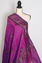 Indrani | Purple Hand Block Printed Bishnupur Katan Silk Saree | Pure Silk