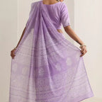 Indian Women's Thin Performance Printed Cotton Light Purple Sari