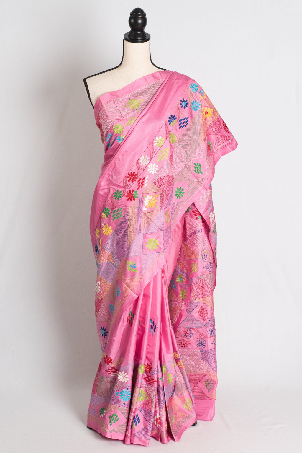 Amira : Pink Blended Silk Saree with Hand Embroidery Lambani Work Saree