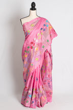 Amira : Pink Blended Silk Saree with Hand Embroidery Lambani Work Saree
