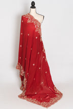 Roshni | Bright Red Tissue Saree | Pre-Stitched Size 40 Blouse