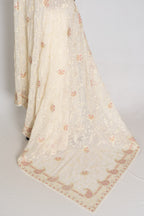 Shaba : Off-White Georgette Embroidered Cocktail Partywear Saree