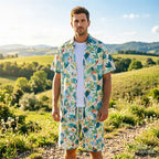Men'ssummer Tropicalprinted Short Sleeved Shirt and Shorts Setcasual and Fashionablesuitable for Beach Vacationsand Dailyoutings