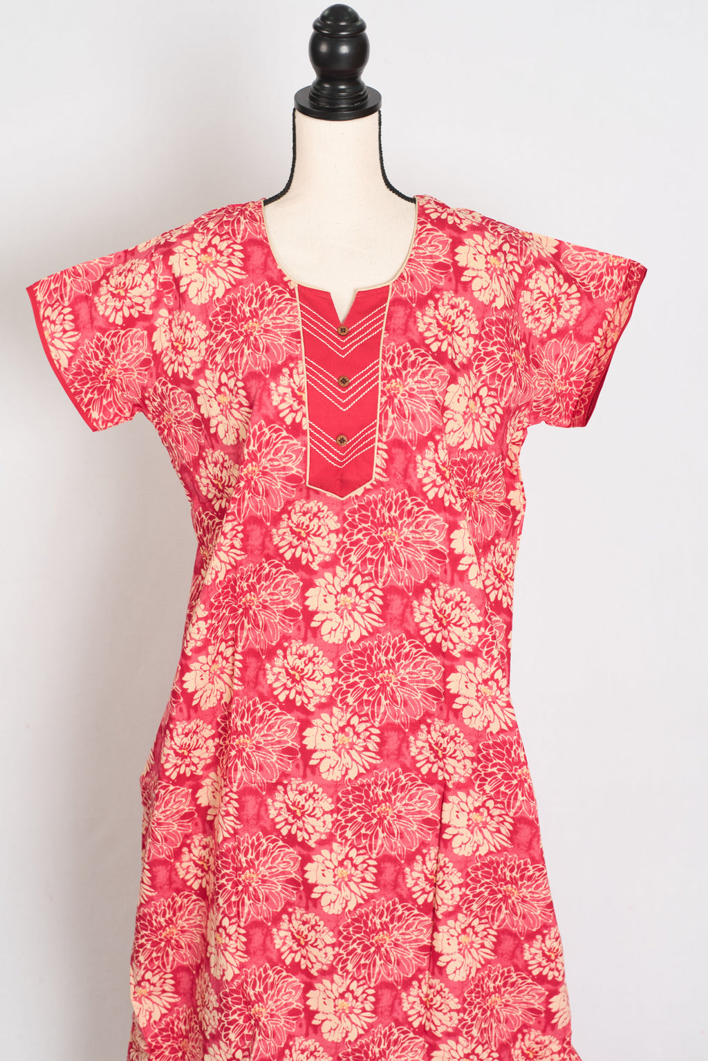 Printed Pink Women Indian Cotton Nighty in Regular Size