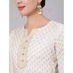 Women's Indian Ethnic Print 3-Piece Kurta Set Mid-Length Cotton Suit with Palazzo Dupatta