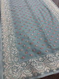 Grace | Sky Blue Georgette Partywear Saree | Pastel Floral Booti Embroidery