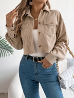 Casual Pocket Long Sleeve Corduroy Short Jacket Coat