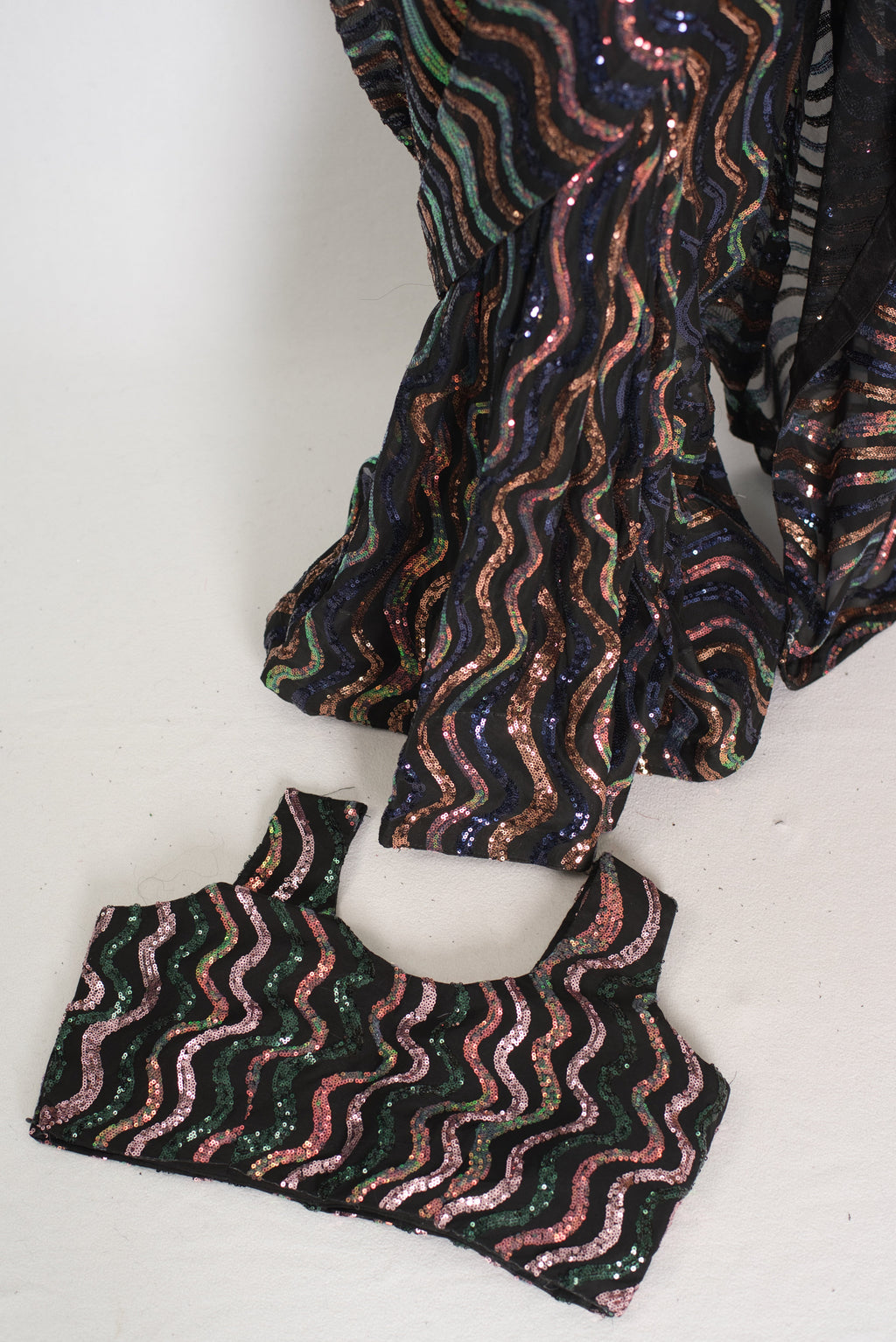 Emi | Black Sequin Cocktail Saree | Partywear with Pre-Stitched Size 38 Blouse