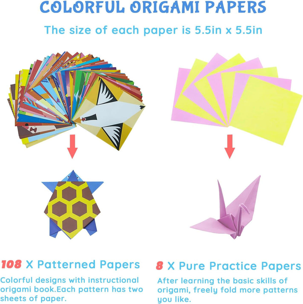 Origami Kit for Kids Ages 5-16, 116 Pages with 54 Patterns & Instruction Book | Origami Paper Kit for Beginners & Advanced | Arts & Crafts Toys for Girls & Boys Ages 8-12 | Birthday & Christmas Gifts