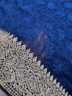 Afrin | Midnight Blue Georgette Partywear Saree | Trending Bollywood Style