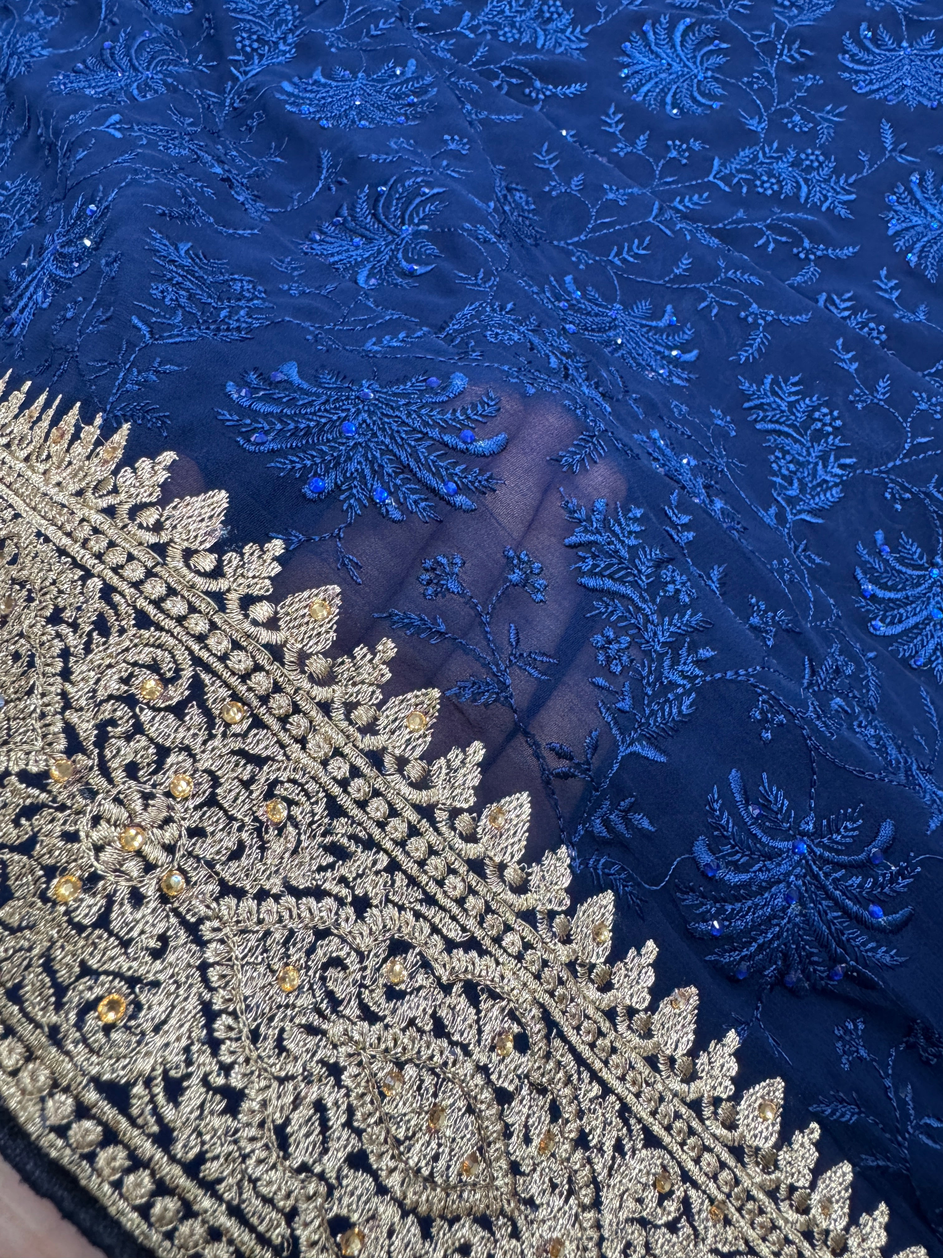 Afrin | Midnight Blue Georgette Partywear Saree | Trending Bollywood Style