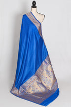 Nila | Blue Semi Mashru Banarasi Saree | Pre-Stitched Size 42 Brocade Blouse