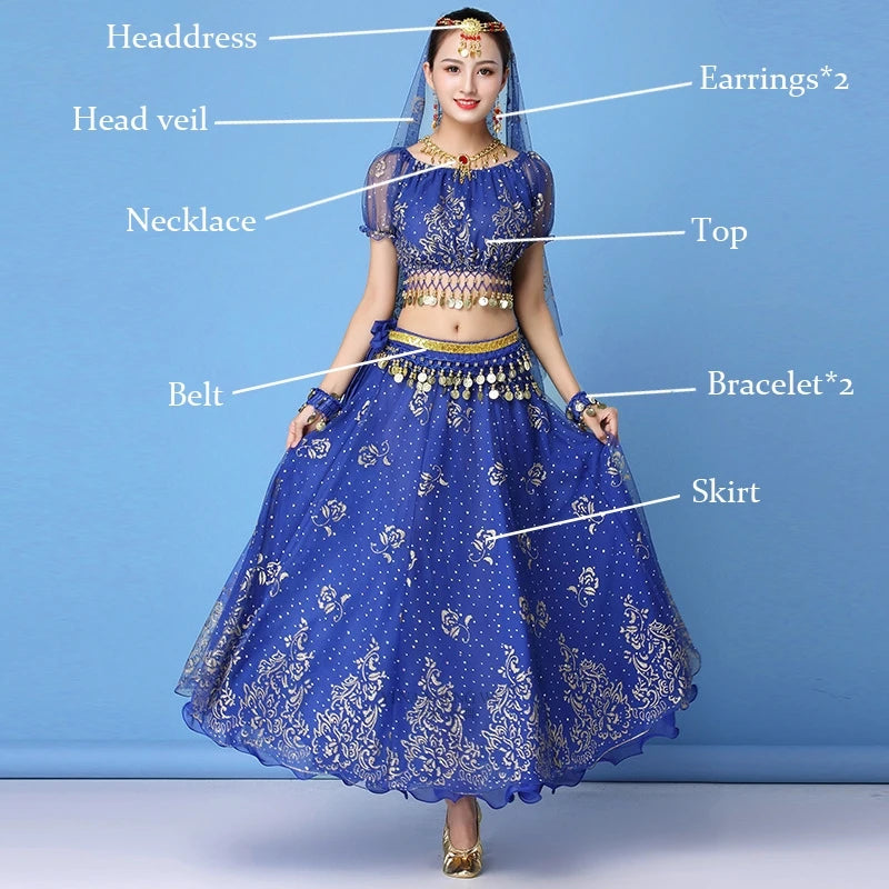 Bollywood Dress Costume Women Indian Dance Set Belly Dance Sari Clothing Belly Dance Performance Clothes Chiffon Dance Set New