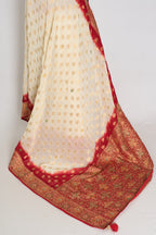 Maya | Off-White & Red Crepe Georgette Banarasi Saree | Bengali Look