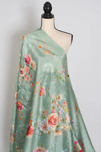 Soma : Sea Green Floral Banarasi Katan Silk Saree with 40 Size Stitched Blouse
