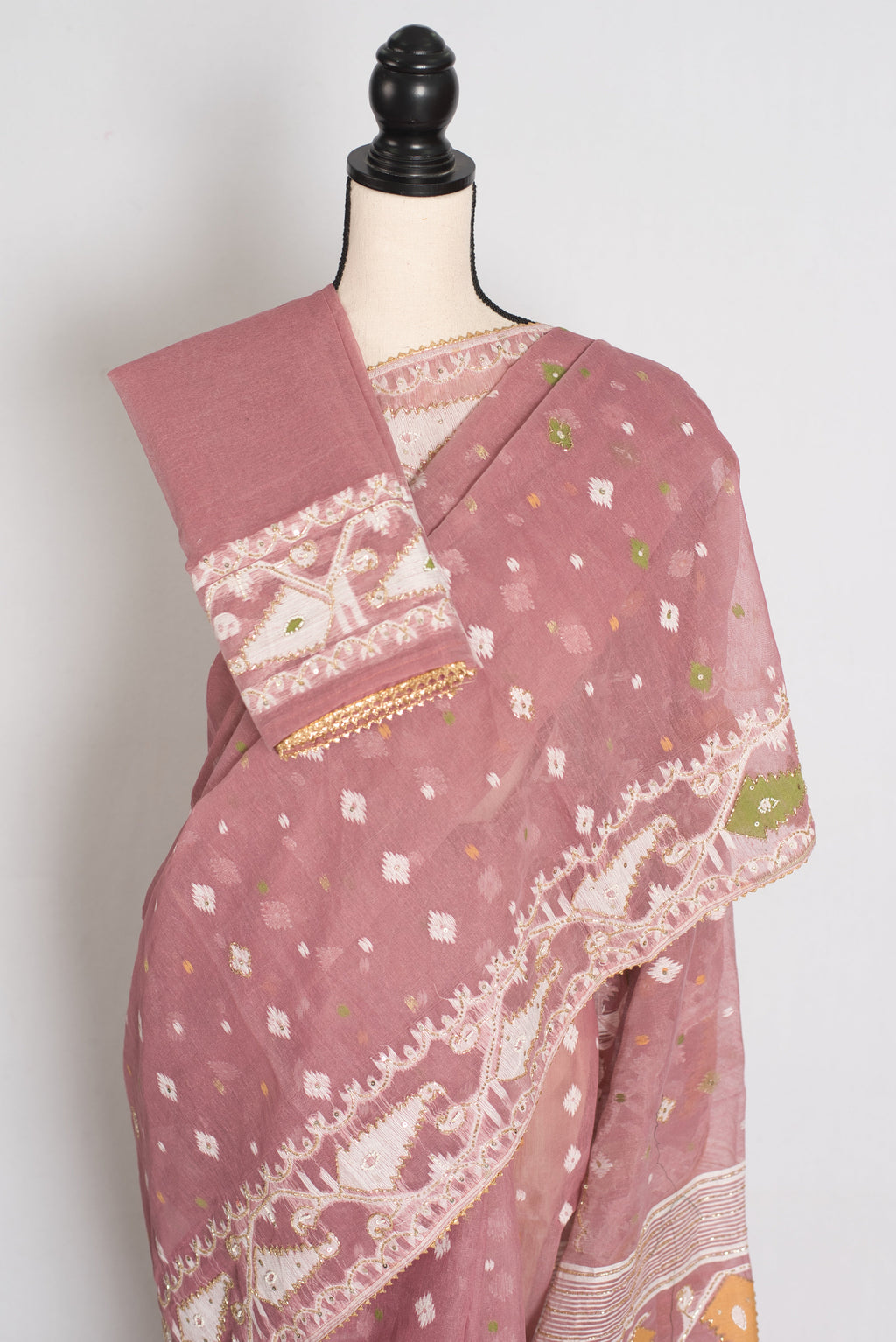 Bithi : Unique Pastel Purple and White Blended Cotton Jamdani Saree