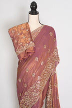 Farheen | Soft Peach Purple Organza Saree | Luxury Cocktail & Wedding Reception