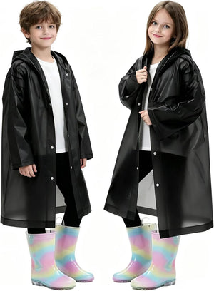 2 Pack Raincoats for Kids, Reusable Rain Ponchos with Hood and Sleeves Rain Coats for Boys and Girls