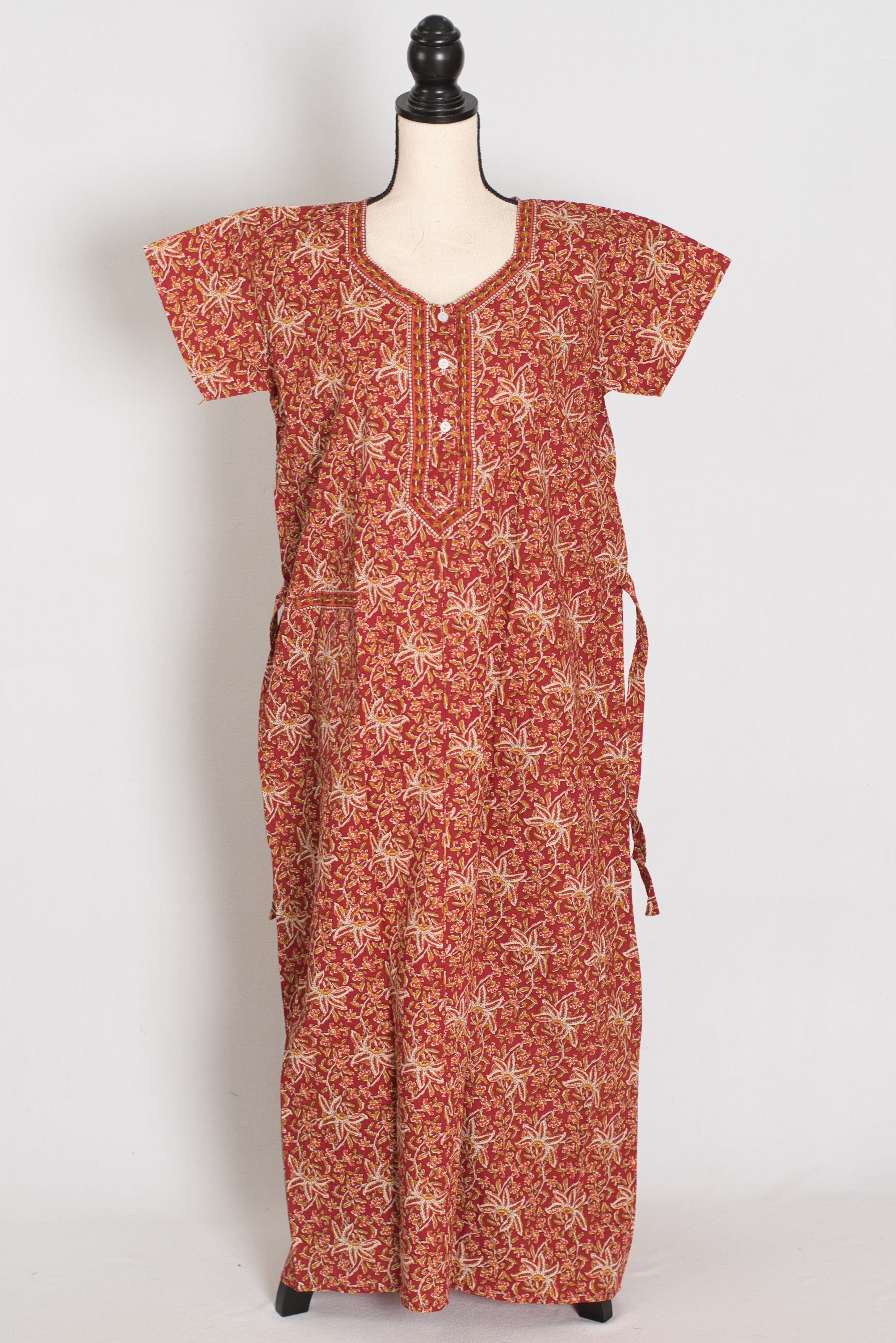 Pure Cotton Kalamkari Print Indian Long Nightgown