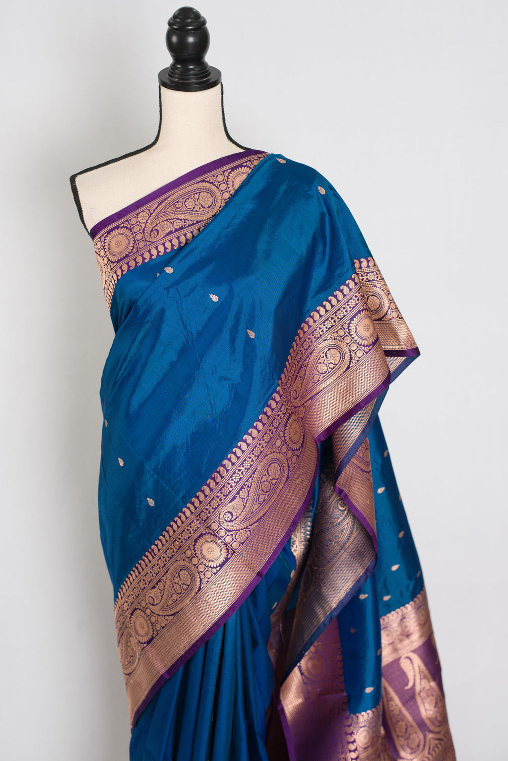 Mahi | Royal Blue Pure Katan Silk Banarasi Saree with 40 Size Stitched Blouse