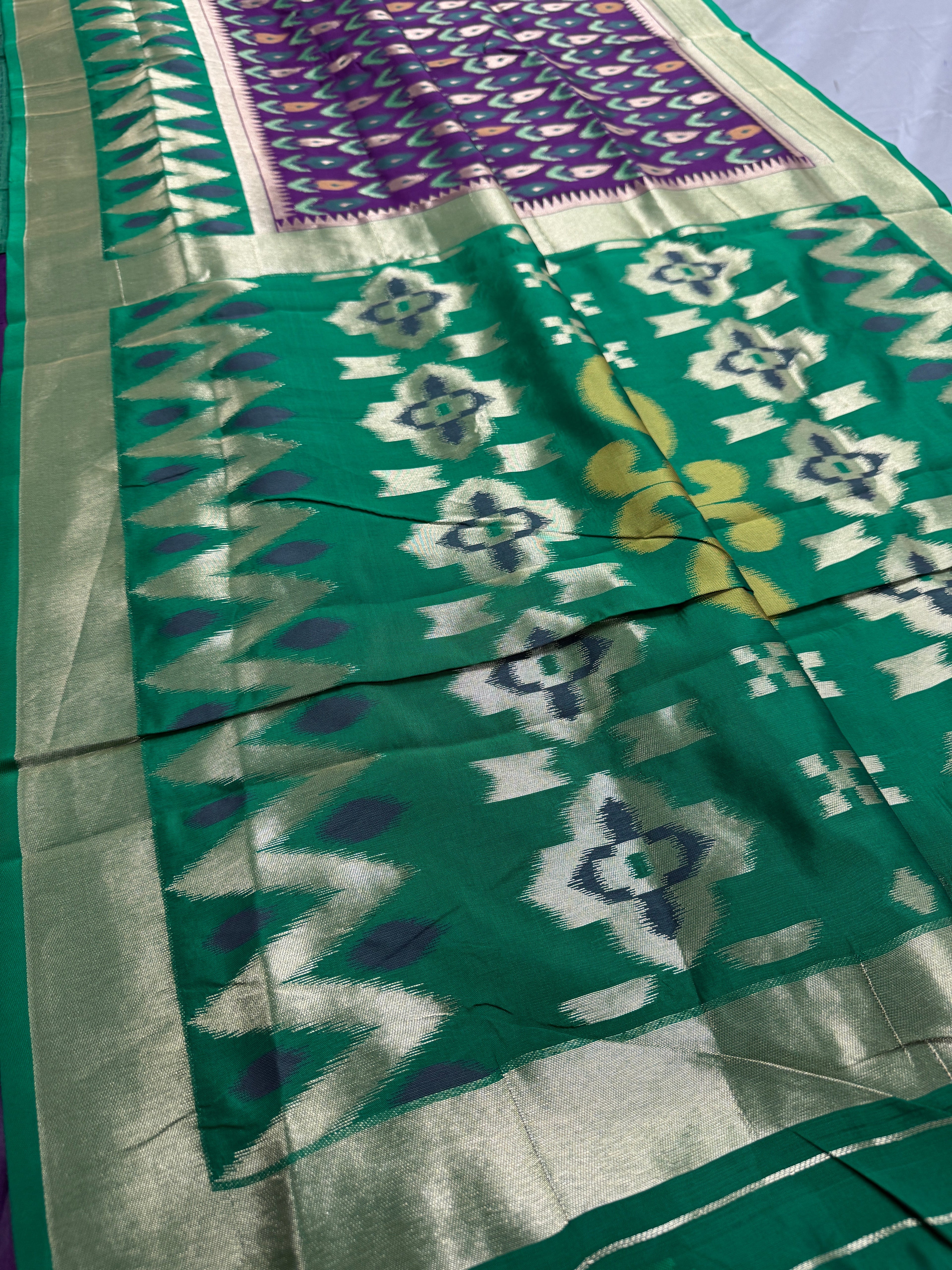 Sabina | Royal Purple & Emerald Green Art Silk Pochampally Saree