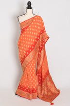Anisha | Orange Semi Khaddi Georgette Banarasi Saree | Embroidery Work