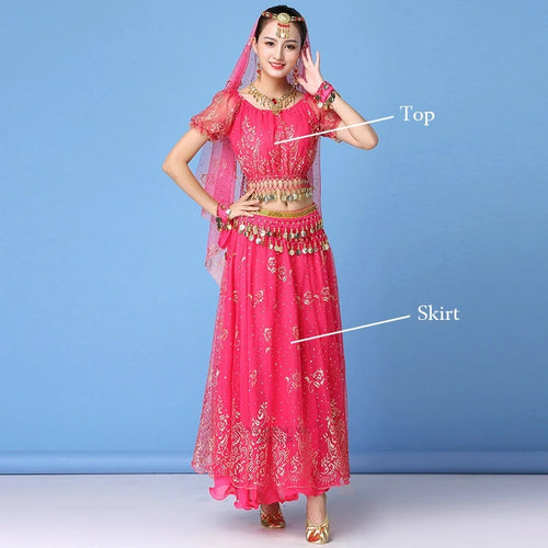 Bollywood Dress Costume Women Indian Dance Set Belly Dance Sari Clothing Belly Dance Performance Clothes Chiffon Dance Set New