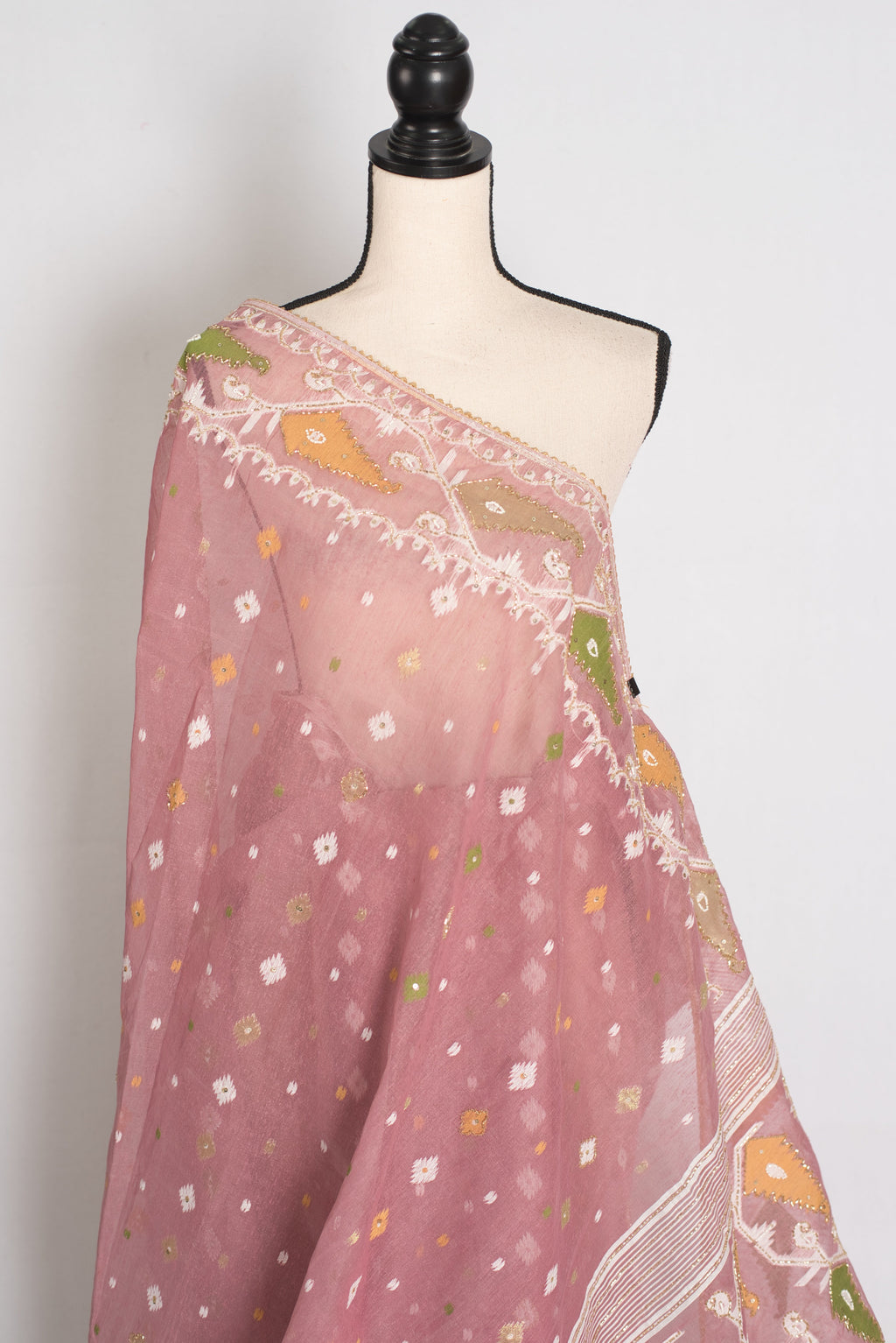 Bithi : Unique Pastel Purple and White Blended Cotton Jamdani Saree