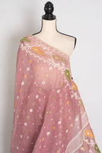 Bithi : Unique Pastel Purple and White Blended Cotton Jamdani Saree