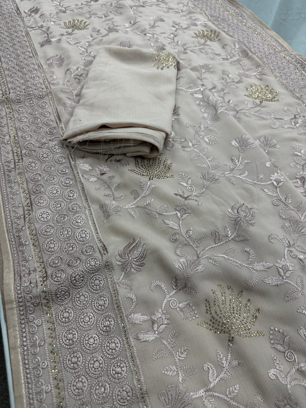 Ruma | Pastel Brown Georgette Partywear Saree | Trending Bollywood Design