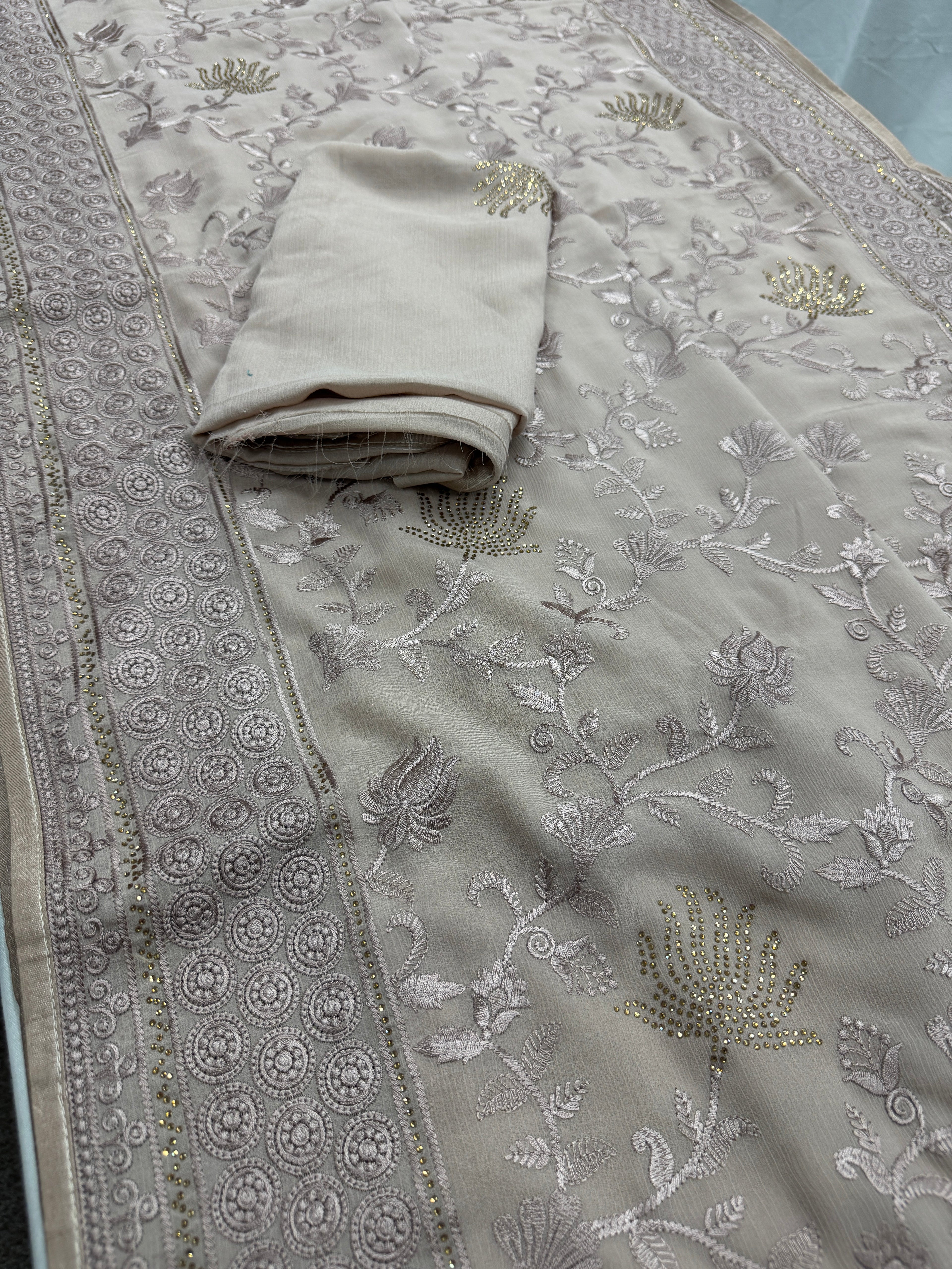 Ruma | Pastel Brown Georgette Partywear Saree | Trending Bollywood Design