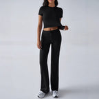 SpringSummer Elegant Solid Color Crew Neck Short Sleeve Top And Pants Set