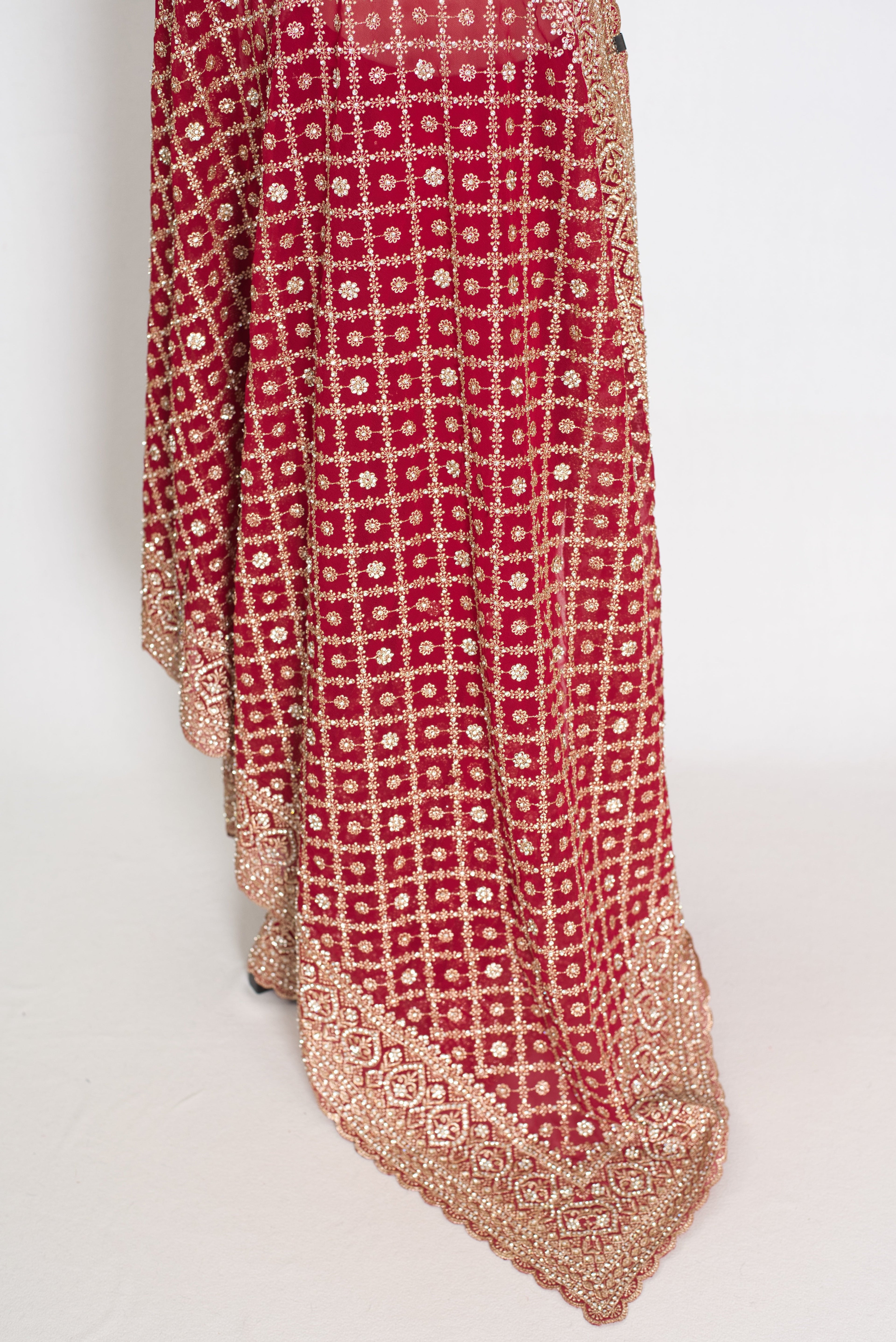Heema | Dark Red Georgette Bridal Saree | Royal Festive & Wedding Wear