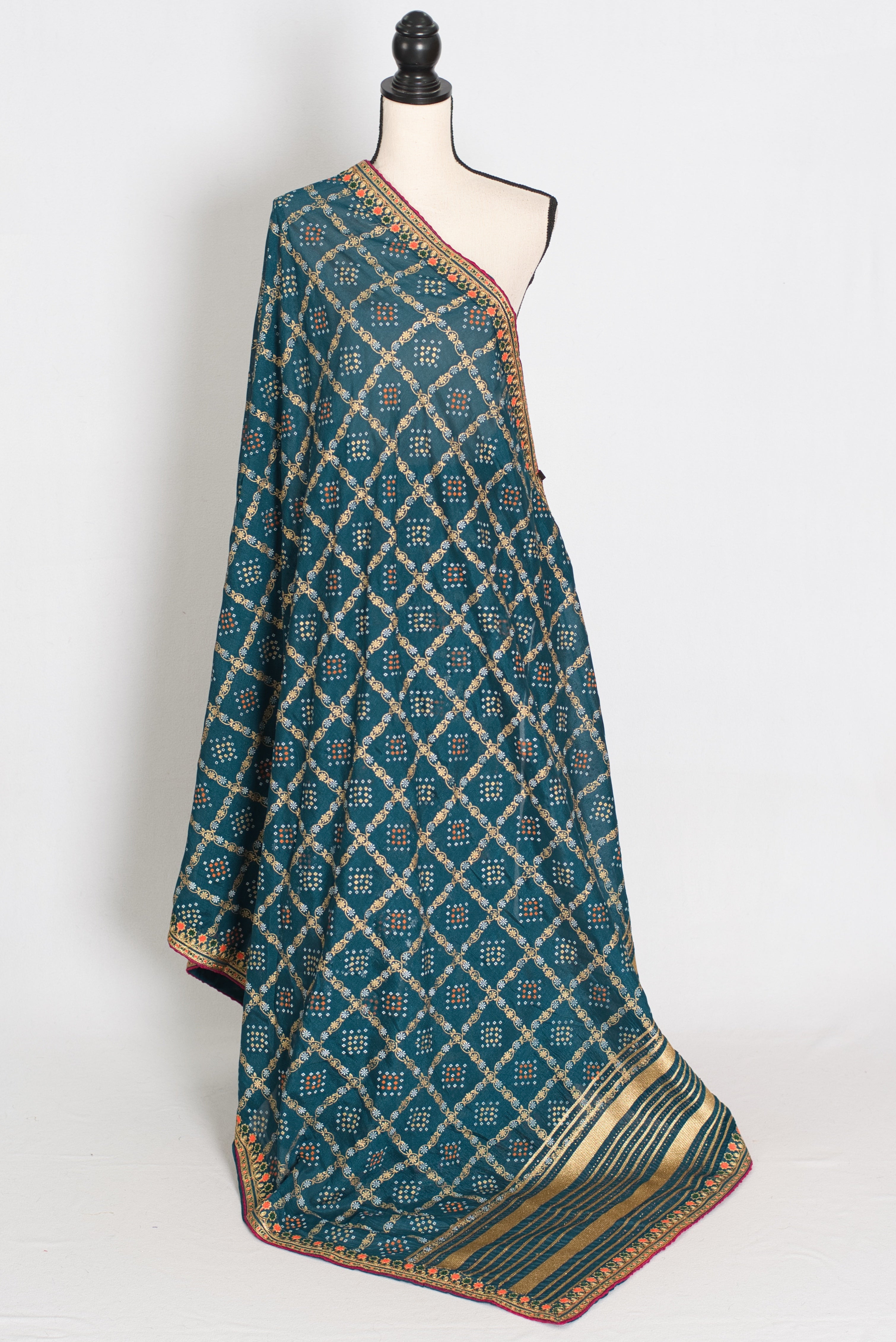 Gini | Greenish Blue Gharchola Saree| Budget-Friendly Lightweight Festive Wear