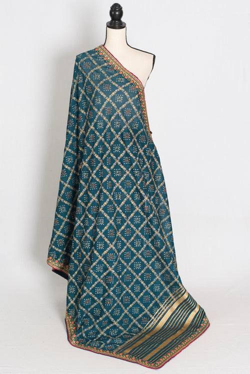 Gini | Greenish Blue Gharchola Saree| Budget-Friendly Lightweight Festive Wear