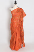 Anjani | Vibrant Orange Blended Kota Silk Saree | Soft, Flowy Machine Embroidery