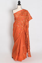 Anjani | Vibrant Orange Blended Kota Silk Saree | Soft, Flowy Machine Embroidery